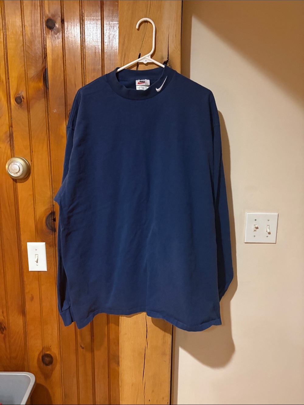 Nike Navy Long-Sleeve Crewneck Shirt with White Swoosh